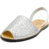 Avarca Sandali da donna piatte, scarpe estive in pelle con cinturino e motivo a cuore metallico, Silver Hearts, 40 EU