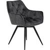 Hela Tische Florentina Set di 1 poltroncina da cucina/sala da pranzo con braccioli, rivestimento vintage in colore grigio antracite, gambe in metallo nero, girevole a 360°