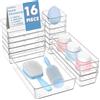 Radikor Organizer Cassetti 16 Pezzi, Contenitori per cassetti in Plastica Trasparente di 4 Dimensioni, Divisori per Cassetti Impilabili per Bagno, Cucina, Trucchi