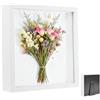 Huamirra cornice Portafoto 3D Profonda 3 cm, Lastra Acrilica Trasparente, Bouquet di Nozze, Cornice in Legno Bianco