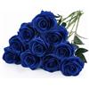 LEUCHTAMOR 10 rose artificiali, 54 cm, finte rose di seta, gambo lungo, realistiche, per fai da te, bouquet da sposa, composizioni, feste e decorazioni per la casa (blu reale)