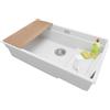 PRIMAGRAN Lavello da Cucina Bianco 76x47cm, Lavandino da Cucina a 1 vasca + Sifone Classico + Tagliere, Lavabo da Cucina Incasso al mobile 80cm - Prague Slim