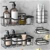OUSFOT Porta Sapone per Doccia Confezione da 5, Porta Bagnoschiuma da Doccia con Gancio, Mensola Doccia senza Foratura Impermeabile Nero, per Bagno, Cucina, Toilette