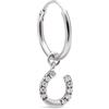 SINGULARU - Orecchino Singolo Cerchio Ferro di Cavallo. Argento Sterling con Placcatura in Rodio e Zirconia. Gioielli da Donna