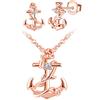 INFINIONLY Collana e Orecchini di ancora da donna ragazza, Parure di gioielli in argento 925, Ciondolo con ancora intrecciata di fiori di rosa, Orecchini con ancora-fiori di rosa, zircone, oro rosa