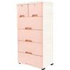 WINPANG Cassettiera, 5 cassetti, in plastica, multiuso, armadietto con ruote, impilabile, in plastica, per ufficio, camera da letto, colore rosa