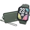 TECHMADE Smartwatch Glow, orologio digitale con pochetta incluso, schermo rettangolare full touch, chiamate, notifiche, funzione SOS, sport, compatibile con IOS e android (DARK GREEN)