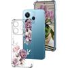 DiaryTown Cover per Xiaomi Redmi Note 14 4G (EU Versione 164.8mm) Motivo Bello Trasparente Sottile Morbida TPU+PC Custodia in Silicone Antiurto Bumper Protettiva Case per Donne Ragazze - Peonia Viola