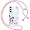 Yoedge Cover con Cordino per Samsung Galaxy A55 5G 6,5, Trasparente Aesthetic Disegni Fiori Custodia con Collana Tracolla Laccio Collo, Morbido TPU Silicone + PC Antiurto Case per Samsung A55, 04