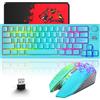 ZIYOU LANG Set Tastiera e Mouse Wireless, 2.4G Senza Fili Tastiera e Mouse da Gioco Retroilluminato RGB 4000mAh Ricaricabile Ricevitore USB, 2400 DPI Rainbow Backlit Gaming Mouse, Tappetino per Mouse - Blu