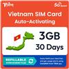 TSIM SIM Vietnam | Piano Super Economy Ricaricabile 3GB! Attivazione automatica, validità 30 giorni | Velocità 5G + Hotspot | Solo Dati Nessun Numero di Telefono