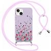 Yoedge Cover con Cordino per iPhone 14/iPhone 13 6,1, Aesthetic Disegni Fiori Custodia con Corda Tracolla Laccio Collana, Ultra Sottile Silicone TPU Antiurto Protettiva Case per iPhone 13, Viola