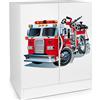 leomark Mobiletto moderno bianco - motivo CAMION DEI POMPIERI - mobili per la cameretta dei bambini, armadio, cassettiera, ripiani regolabili in altezza, dimensioni: 60 x 42 x 78 cm.