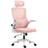 Vinsetto Sedia da Ufficio Ergonomica con Supporto Lombare, Braccioli Ribaltabili, Poggiatesta Regolabile, Poltrona Scrivania Girevole Inclinabile con Schienale Alto, Altezza Regolabile in Rete, Rosa