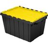 Akro-Mils 66486 Contenitore impilabile in plastica da 30 litri, con coperchio incernierato attaccato, 53 x 38 x 30 cm, nero/giallo