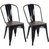 Mendler Set 2X sedie bistrot Seduta in Legno Design Industriale HWC-A73 Metallo Verniciato Nero