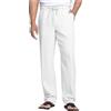 NANAMEEI Pantaloni lunghi da uomo in lino, pantaloni estivi da uomo, vestibilità larga, estivi, da spiaggia, per le vacanze, tutti i giorni, sottili, in lino, con coulisse, tasche, bianco, XXXL