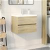 Gecheer Mobile da Bagno,Sospeso,Pensile,a Muro,Moderno,con Rubinetto e Scarico,con Lavabo Lavandino Integrato,in Legno Multistrato,Rovere Sonoma 60x38,5x45 cm