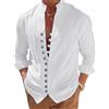 NANAMEEI Camicia in lino, da uomo, a maniche lunghe, in cotone, lino, con bottoni, da uomo, leggera, estiva, per il tempo libero, bianco, XXXL