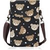 Energather Borsa a tracolla per telefono, impermeabile, con stampa di cartoni animati, piccola borsa a tracolla da donna, graziosa borsa per telefono con 3 tasche e tracolla regolabile, Nero , s