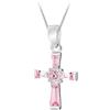 Tuscany Silver Collana con pendente a croce da 13 x 19 mm con zircone rosa in argento sterling 925 su catena grumetta da 46 cm