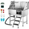 VEVOR Stazione di Lavaggio per Cani in Acciaio Inox, Vasca per Toelettatura per Animali Domestici da 96,52 cm con Scale di Stoccaggio, Rubinetto e Soffione Doccia e Porta Sapone, Porta Destra