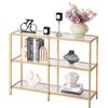 VEVOR Tavolo Consolle in Vetro a 3 Livelli 100 x 30 x 72,9 cm Moderno Tavolino Rettangolare con Piano in Vetro Temperato e Gambe in Ferro, Dispositivo Antiribaltamento per Soggiorno, Ingresso, Dorato