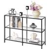 VEVOR Tavolo Consolle in Vetro a 3 Livelli 100 x 30 x 72,9 cm Moderno Tavolino Rettangolare con Piano in Vetro Temperato e Gambe in Ferro, Dispositivo Antiribaltamento per Soggiorno, Ingresso, Nero