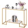 VEVOR Tavolo Consolle in Vetro a 2 Livelli 107 x 35,4 x 75,5 cm Moderno Tavolino Rettangolare con Piano in Vetro Temperato, Gambe in Ferro, Dispositivo Antiribaltamento per Soggiorno, Ingresso, Dorato