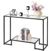 VEVOR Tavolo Consolle in Vetro a 2 Livelli 107 x 35,4 x 75,5 cm Moderno Tavolino Rettangolare con Piano in Vetro Temperato e Gambe in Ferro, Dispositivo Antiribaltamento per Soggiorno, Ingresso, Nero