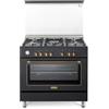 De'Longhi PEMA 965 CSG Cucina A Gas, 90 Cm, Forno Elettrico Multifunzione, 5 Bruciatori, 1 Doppia Corona, Coperchio In Vetro, Linea Country, Colore Nero, Classe Energetica A