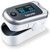 Beurer PO 40 Saturimetro per il Monitoraggio della Saturazione di Ossigeno nel Sangue, Battito Cardiaco e Indice di Perfusione, Pulsossimetro con Luminosità Regolabile e Spegnimento Automatico