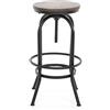 Kosmi - Sgabello da bar in metallo nero opaco e seduta in legno scuro, sgabello a vite per altezza regolabile, altezza regolabile da 65 a 85 cm