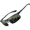 DUCO Occhiali da sole polarizzati da uomo con montatura in metallo e fibra di carbonio occhiali gambe UV400 CAT 3 DC8277, Cornice nera lente verde scuro