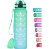 HydroPal Borraccia 1 Litro, Borraccia Bambina con Palestra Motivazionale, 1l Borraccia Personalizzata con Orari per Bere, senza BPA, Borracce a Prova Di Perdite per Palestra (Gradiente verde)