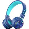 iClever Bluetooth Cuffie per bambini, Cuffie con luci colorate per bambini con microfono, Controllo del volume pieghevole, Cuffie sull'orecchio per bambini per tablet Kindle