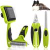 Adiwo Spazzola per Animali Domestici, 4 in 1 kit per la Toelettatura di Animali Domestici, Spazzola per Gatto e Cani Autopulente con Tagliaunghie e Lima per Unghie, Riduce del 90% la Perdita di Peli
