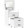 HOMCOM Tavolo da Trucco in Legno con Specchio Ribaltabile, 2 Cassetti e Sgabello, 50x40x113.5 cm, Bianco
