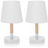 Aigostar 2 Pezzi Lampada da Tavolo, Piccola Lampada da Comodino in Legno, Lampada da Scrivania con Paralume in Tessuto Bianco e Base in Metallo, Portalampada E14, Vintage per Camera, Soggiorno