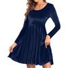 Yutdeng Abito da Donna Elegante Invernale Cerimonia in Velluto Vintage Vestito a Maniche Lunghe Girocollo Lunghezza al Ginocchio Curvy Abiti da Sera Cocktail Festa Natalizio,Navy Blu,XXL