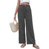 Yutdeng Pantaloni Lino Donna Estivi Comodi Elastico Vita Alta Pantaloni Larghi Eleganti Pantalone Gamba Dritta Palazzo Pantaloni Leggeri Casual con Tasche e Bottoni per Business,Grigio,XXL