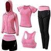 ZETIY Tute da Ginnastica Donna Set, 5 Pezzi Abbigliamento Sportivo Donna per Pilates Yoga Jogging Gym Workout Ginnastica Include Manica Lunga e Corta, Pantaloni, Reggiseno - Rosa - M