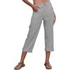 Yutdeng Pantaloni Cottone Lino Donna Pantaloni Estivi Leggeri Pantalone Elegante con Bottone e Tasche Pantaloni Comodi Larghi Gamba Dritta (Corti da 3/4),Grigio,XL