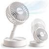 Innoliving Ventilatore Pieghevole Ricaricabile Senza Fili,Altezza Regolabile, 3 Velocità, Angolo 90°, Batteria Litio 1800mAh, Ricarica USB, Portatile, Conveniente (Bianco, 10 cm Pieghevole)