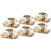 DEMMEX Set di tazze da caffè e caffè espresso turco, greco, arabo, bosniaco, per 6-18 pezzi, tazze in porcellana (80 ml) con supporti e piattini in metallo dorato, elegante ottomano chic, bianco e oro
