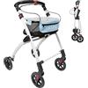 KMINA - Deambulatore per Anziani 4 Ruote, Rollator Pieghevole Regolabile in Altezza, Carrello per Casa, Girello Blu - KMINA PRO