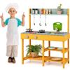 COSTWAY Cucina Giocattolo per Giardino in Legno di Abete, Cucina per Bambini con Serbatoio dell'Acqua e Lavello Rimovibili, 3 Ripiani Aperti, Funzione Suoni, per Bambini 3+ Anni (Arancione e Azzurro)