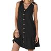 UoQo Abito estivo da donna con bottoni, casual, scollo a V, senza maniche, con volant, elastico in vita, prendisole, Nero , M