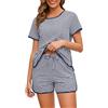 Namatime Pigiama da donna corto in cotone, set da 2 pezzi, loungewear a strisce, biancheria da notte a maniche corte e pantaloncini con tasche, Blu mare, L