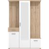 Arredo Stock Mobile da ingresso con armadio, portascarpe, specchio cassetto ed attaccapanni bianco con finiture effetto cemento, 133x197x33 cm (Quercia)